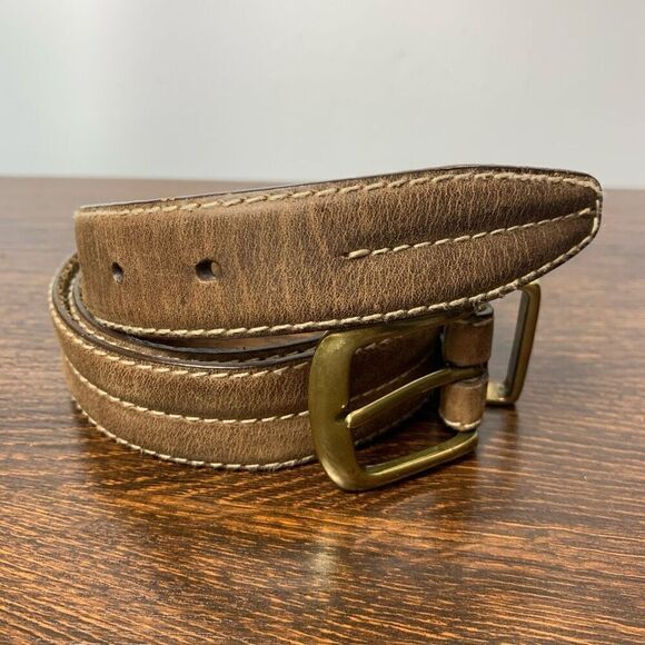 Dockers Men's Gold Buckle Single Stitch Full Grain Leather Belt Brown Size 34/35 - Picture 3 of 5